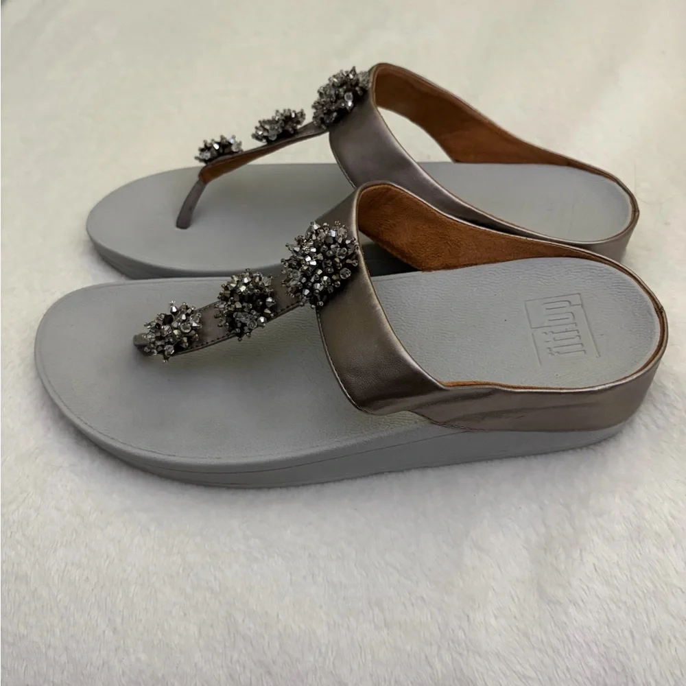 Fitflop Galaxy Toe-Thong Sandals‎ Rose Gold Metallic With Cristal Bead clusters
